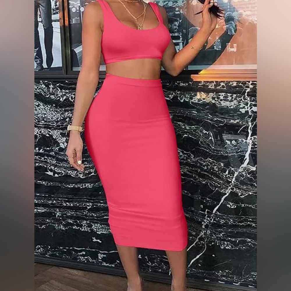 BRAND NEW Bodycon Tank Top Midi Skirt 2 Piece Dress L